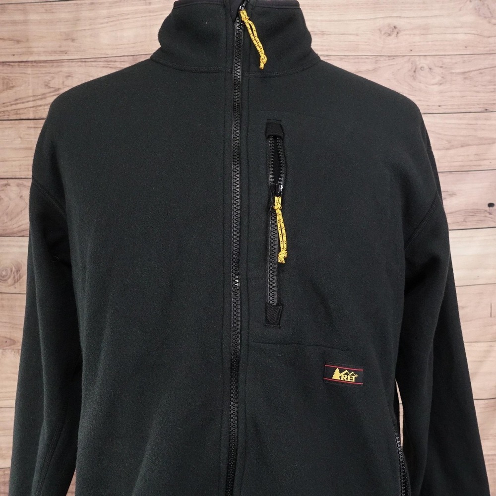 REI Sweater Mens M Black Mock Neck Full Zip Fleece Polartec Pockets Jacket